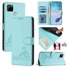 For Realme C25 / C15 / C12 Cat Rat Embossed Pattern RFID Leather Phone Case with Lanyard(Mint Green) - 1