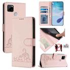 For Realme C25 / C15 / C12 Cat Rat Embossed Pattern RFID Leather Phone Case with Lanyard(Pink) - 1