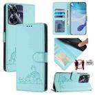 For Realme C55 4G Global Cat Rat Embossed Pattern RFID Leather Phone Case with Lanyard(Mint Green) - 1