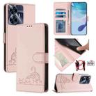 For Realme C55 4G Global Cat Rat Embossed Pattern RFID Leather Phone Case with Lanyard(Pink) - 1