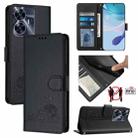 For Realme C55 4G Global Cat Rat Embossed Pattern RFID Leather Phone Case with Lanyard(Black) - 1