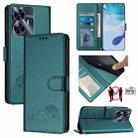 For Realme C55 4G Global Cat Rat Embossed Pattern RFID Leather Phone Case with Lanyard(Peacock Green) - 1