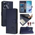 For Realme C55 4G Global Cat Rat Embossed Pattern RFID Leather Phone Case with Lanyard(Blue) - 1