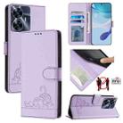 For Realme C55 4G Global Cat Rat Embossed Pattern RFID Leather Phone Case with Lanyard(Purple) - 1
