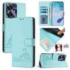 For Realme Narzo N55 Cat Rat Embossed Pattern RFID Leather Phone Case with Lanyard(Mint Green) - 1