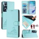 For Realme C65 4G Global Cat Rat Embossed Pattern RFID Leather Phone Case with Lanyard(Mint Green) - 1