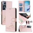 For Realme C65 4G Global Cat Rat Embossed Pattern RFID Leather Phone Case with Lanyard(Pink) - 1
