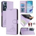 For Realme C65 4G Global Cat Rat Embossed Pattern RFID Leather Phone Case with Lanyard(Purple) - 1