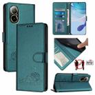 For Realme C67 4G Global Cat Rat Embossed Pattern RFID Leather Phone Case with Lanyard(Peacock Green) - 1