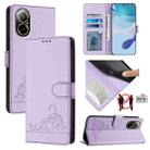 For Realme C67 4G Global Cat Rat Embossed Pattern RFID Leather Phone Case with Lanyard(Purple) - 1