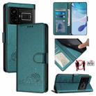 For Realme GT 5G / GT NEO 5G Cat Rat Embossed Pattern RFID Leather Phone Case with Lanyard(Peacock Green) - 1