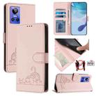 For Realme GT NEO3 Cat Rat Embossed Pattern RFID Leather Phone Case with Lanyard(Pink) - 1