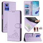 For Realme GT NEO3 Cat Rat Embossed Pattern RFID Leather Phone Case with Lanyard(Purple) - 1