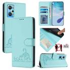 For Realme GT NEO 3T Cat Rat Embossed Pattern RFID Leather Phone Case with Lanyard(Mint Green) - 1