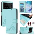 For Realme GT5 5G 240W / GT5 5G Cat Rat Embossed Pattern RFID Leather Phone Case with Lanyard(Mint Green) - 1