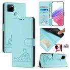 For Realme C21Y Cat Rat Embossed Pattern RFID Leather Phone Case with Lanyard(Mint Green) - 1