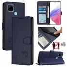 For Realme C21Y Cat Rat Embossed Pattern RFID Leather Phone Case with Lanyard(Blue) - 1