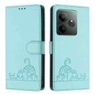 For Realme GT 6 5G Global Cat Rat Embossed Pattern RFID Leather Phone Case with Lanyard(Mint Green) - 2