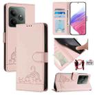 For Realme GT 6 5G Global Cat Rat Embossed Pattern RFID Leather Phone Case with Lanyard(Pink) - 1