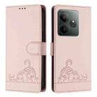 For Realme GT 6 5G Global Cat Rat Embossed Pattern RFID Leather Phone Case with Lanyard(Pink) - 2