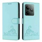 For Realme GT 6T 5G Global Cat Rat Embossed Pattern RFID Leather Phone Case with Lanyard(Mint Green) - 2