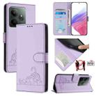 For Realme GT 6T 5G Global Cat Rat Embossed Pattern RFID Leather Phone Case with Lanyard(Purple) - 1