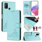 For Realme C17 / 7i Cat Rat Embossed Pattern RFID Leather Phone Case with Lanyard(Mint Green) - 1