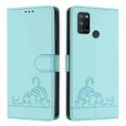 For Realme C17 / 7i Cat Rat Embossed Pattern RFID Leather Phone Case with Lanyard(Mint Green) - 2