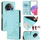 For Realme 13+ 5G Global Cat Rat Embossed Pattern RFID Leather Phone Case with Lanyard(Mint Green) - 1