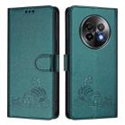 For Realme 13+ 5G Global Cat Rat Embossed Pattern RFID Leather Phone Case with Lanyard(Peacock Green) - 2