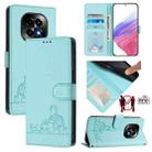 For Realme C63 5G Global Cat Rat Embossed Pattern RFID Leather Phone Case with Lanyard(Mint Green) - 1