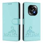 For Realme C63 5G Global Cat Rat Embossed Pattern RFID Leather Phone Case with Lanyard(Mint Green) - 2