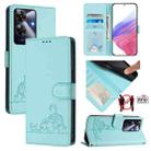 For Realme Note 60 4G Global Cat Rat Embossed Pattern RFID Leather Phone Case with Lanyard(Mint Green) - 1