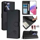 For Realme Note 60 4G Global Cat Rat Embossed Pattern RFID Leather Phone Case with Lanyard(Black) - 1