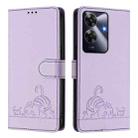 For Realme Note 60 4G Global Cat Rat Embossed Pattern RFID Leather Phone Case with Lanyard(Purple) - 2