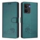 For Realme P3 5G Global Cat Rat Embossed Pattern RFID Leather Phone Case with Lanyard(Peacock Green) - 2