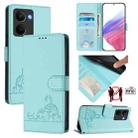 For Realme P3 Ultra 5G Global Cat Rat Embossed Pattern RFID Leather Phone Case with Lanyard(Mint Green) - 1