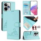 For Realme Neo7 Turbo 5G Cat Rat Embossed Pattern RFID Leather Phone Case with Lanyard(Mint Green) - 1