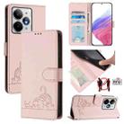 For Realme Neo7 Turbo 5G Cat Rat Embossed Pattern RFID Leather Phone Case with Lanyard(Pink) - 1