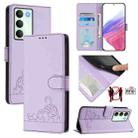 For Realme V70 / 14x Global / C75 5G Cat Rat Embossed Pattern RFID Leather Phone Case with Lanyard(Purple) - 1