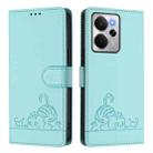 For Realme 14 5G Global / P3 5G India Cat Rat Embossed Pattern RFID Leather Phone Case with Lanyard(Mint Green) - 2