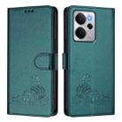 For Realme 14 5G Global / P3 5G India Cat Rat Embossed Pattern RFID Leather Phone Case with Lanyard(Peacock Green) - 2