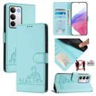 For Realme C71 4G Global Cat Rat Embossed Pattern RFID Leather Phone Case with Lanyard(Mint Green) - 1
