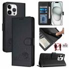 For iPhone 15 Pro Max Cat Rat Embossed Pattern RFID Leather Phone Case with Lanyard(Black) - 1