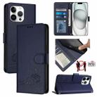 For iPhone 15 Pro Max Cat Rat Embossed Pattern RFID Leather Phone Case with Lanyard(Blue) - 1