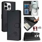 For iPhone 15 Pro Cat Rat Embossed Pattern RFID Leather Phone Case with Lanyard(Black) - 1