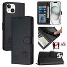 For iPhone 14/13 Cat Rat Embossed Pattern RFID Leather Phone Case with Lanyard(Black) - 1