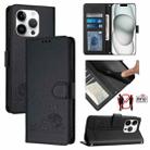 For iPhone 14 Pro Cat Rat Embossed Pattern RFID Leather Phone Case with Lanyard(Black) - 1