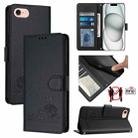 For iPhone SE 2022/SE 2020/6/7/8 Cat Rat Embossed Pattern RFID Leather Phone Case with Lanyard(Black) - 1