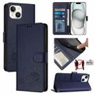 For iPhone 13 mini Cat Rat Embossed Pattern RFID Leather Phone Case with Lanyard(Blue) - 1
